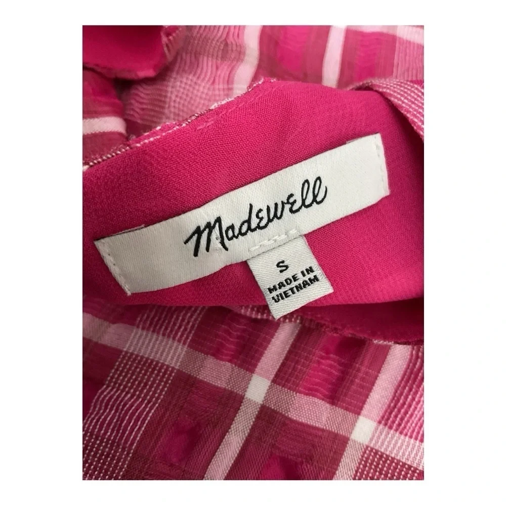 Madewell Pink Plaid Puff Sleeve Blouse Top Women’s Size Small